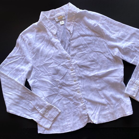 Talbots 100% Cotton White Button Front Shirt Size 10 Long Sleeve Blouse - Picture 3 of 6